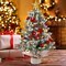 23.6’’ Mini Snow Frosted Christmas Tree Table Top Lighted Artificial Xmas Tree Star Treetop Pine Cones Red Bows Balls Candy Canes Red Berries Hanging Ornaments DIY Holiday Indoor Decorations